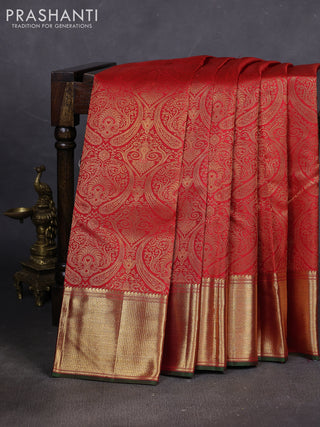 Pure kanchipuram silk saree red with allover zari woven brocade weaves and zari woven border