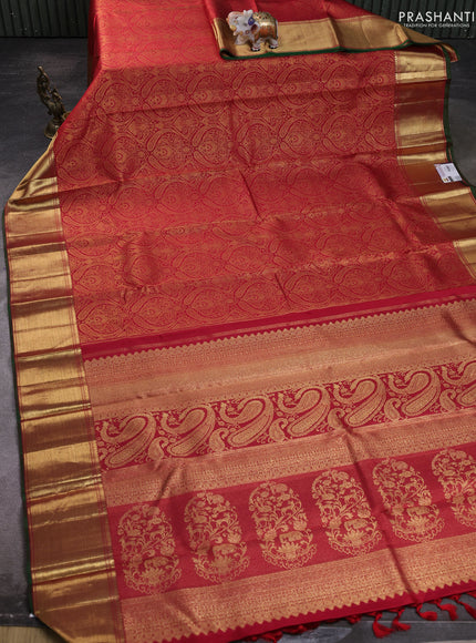 Pure kanchipuram silk saree red with allover zari woven brocade weaves and zari woven border