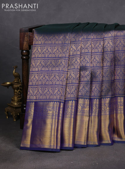 Pure kanchipuram silk saree dual shade of blue with allover zari woven brocade weaves and rich zari woven border
