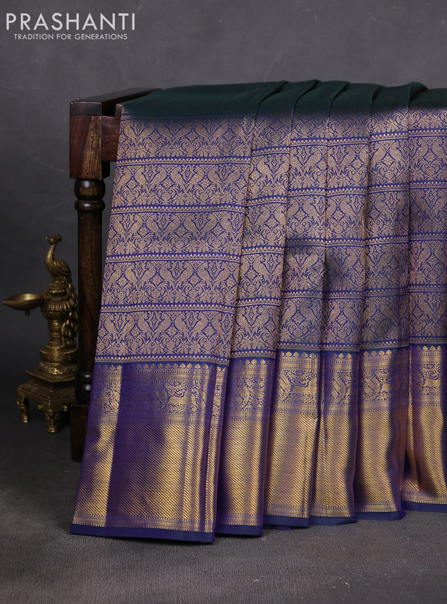 Pure kanchipuram silk saree dual shade of blue with allover zari woven brocade weaves and rich zari woven border