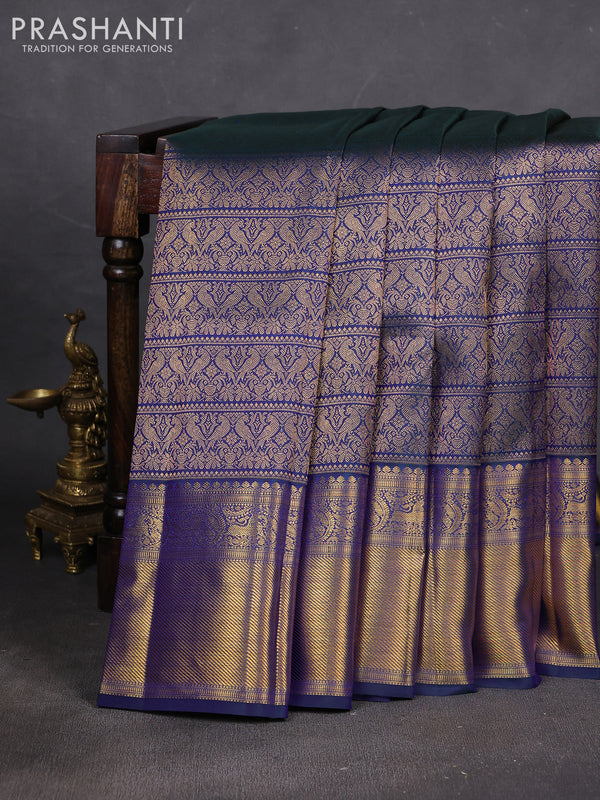 Pure kanchipuram silk saree dual shade of blue with allover zari woven brocade weaves and rich zari woven border