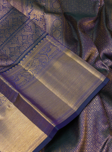 Pure kanchipuram silk saree dual shade of blue with allover zari woven brocade weaves and rich zari woven border