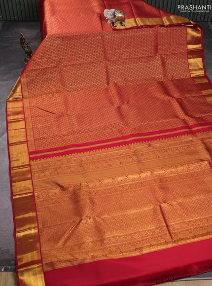 Pure kanchipuram silk saree red with allover small zari checks & buttas and rich zari woven border