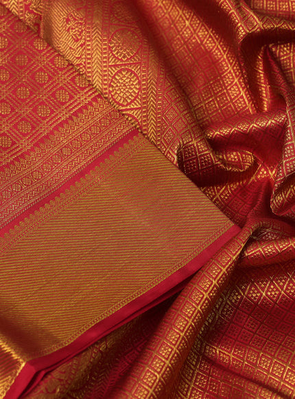 Pure kanchipuram silk saree red with allover small zari checks & buttas and rich zari woven border