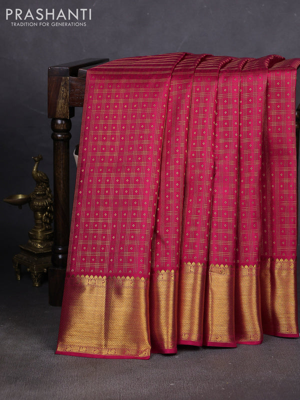 Pure kanchipuram silk saree pink with allover small zari checks & buttas and rich zari woven border