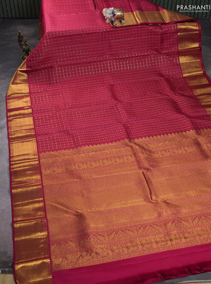 Pure kanchipuram silk saree pink with allover small zari checks & buttas and rich zari woven border