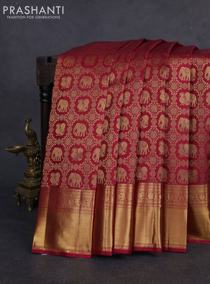 Pure kanchipuram silk saree maroon with allover zari woven brocade weaves and rich zari woven border