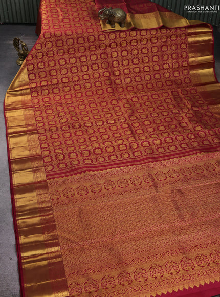 Pure kanchipuram silk saree maroon with allover zari woven brocade weaves and rich zari woven border