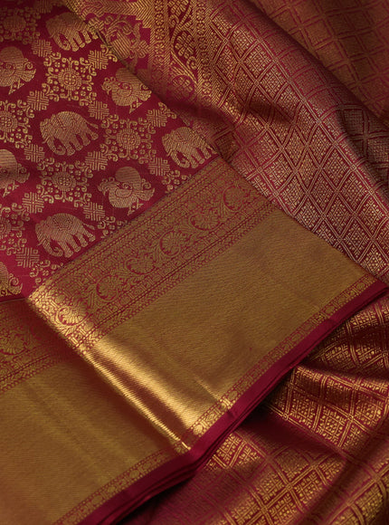Pure kanchipuram silk saree maroon with allover zari woven brocade weaves and rich zari woven border
