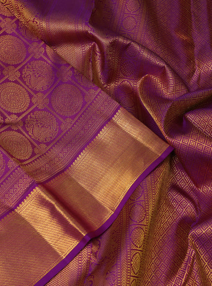 Pure kanchipuram silk saree purple with allover zari woven mayil chakram brocade weaves and rich zari woven border