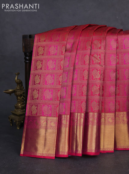 Pure kanchipuram silk saree pink with allover zari woven annam brocade weaves and rich zari woven border