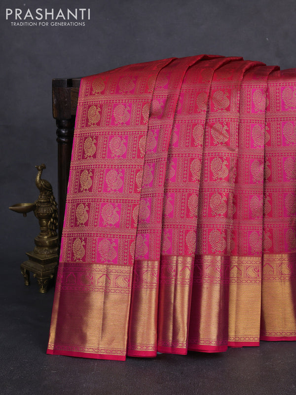 Pure kanchipuram silk saree pink with allover zari woven annam brocade weaves and rich zari woven border