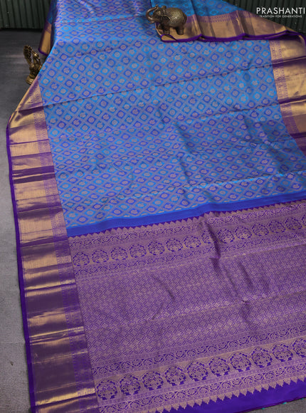 Pure kanchipuram silk saree cs blue and blue with allover zari woven mayil chakram brocade weaves and rich zari woven border