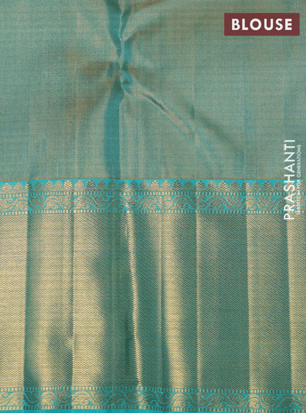 Pure kanchipuram silk saree mild lavender and teal green with allover zari woven brocade weaves and rich zari woven border