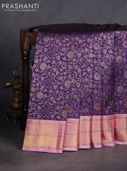 Pure kanchipuram silk saree violet and light pink with allover zari woven meena butta weaves and rich zari woven border