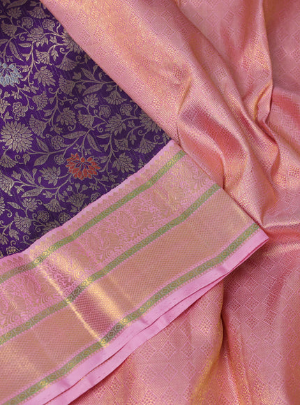 Pure kanchipuram silk saree violet and light pink with allover zari woven meena butta weaves and rich zari woven border