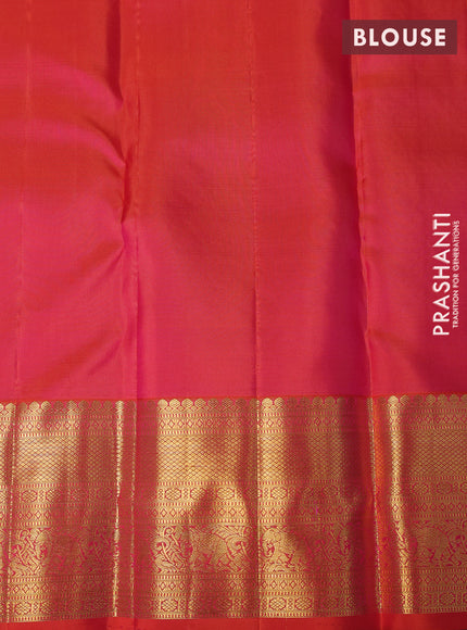 Pure kanchipuram silk saree lavender and dual shade of pinkish orange with allover zari woven brocade weaves and rich zari woven border