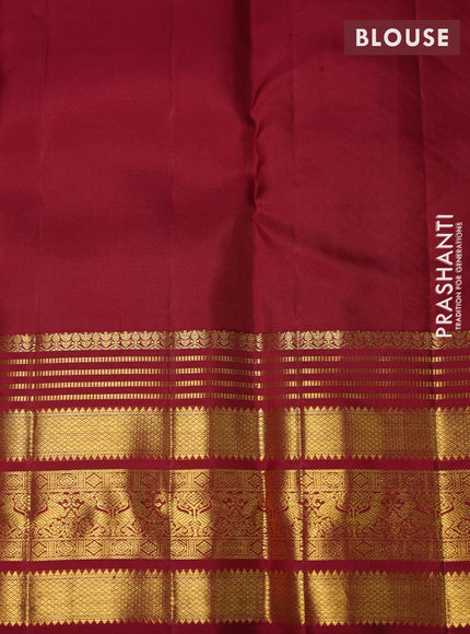 Pure kanchipuram silk saree pastel peach and maroon with allover zari woven brocade weaves and rich zari woven border