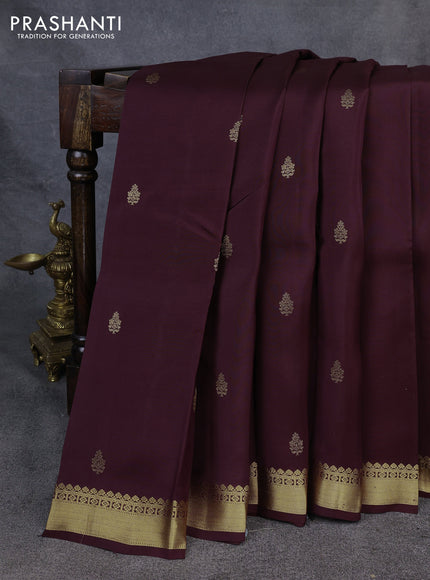 Kanchipuram silk saree coffee brown with allover zari woven buttas and small zari woven border
