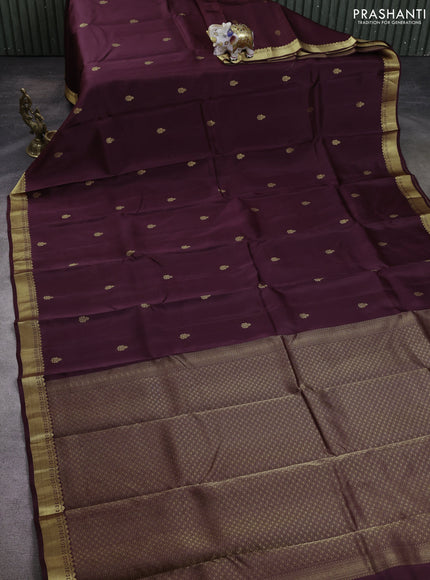 Kanchipuram silk saree coffee brown with allover zari woven buttas and small zari woven border