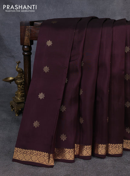 Kanchipuram silk saree coffee brown and teal green with allover zari woven buttas and small zari woven border