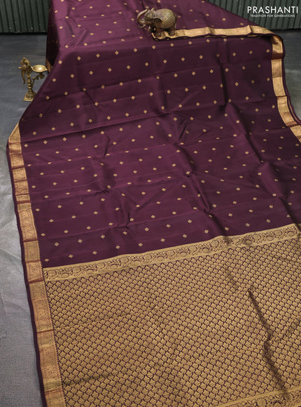 Kanchipuram silk saree coffee brown with allover zari woven buttas and small zari woven border