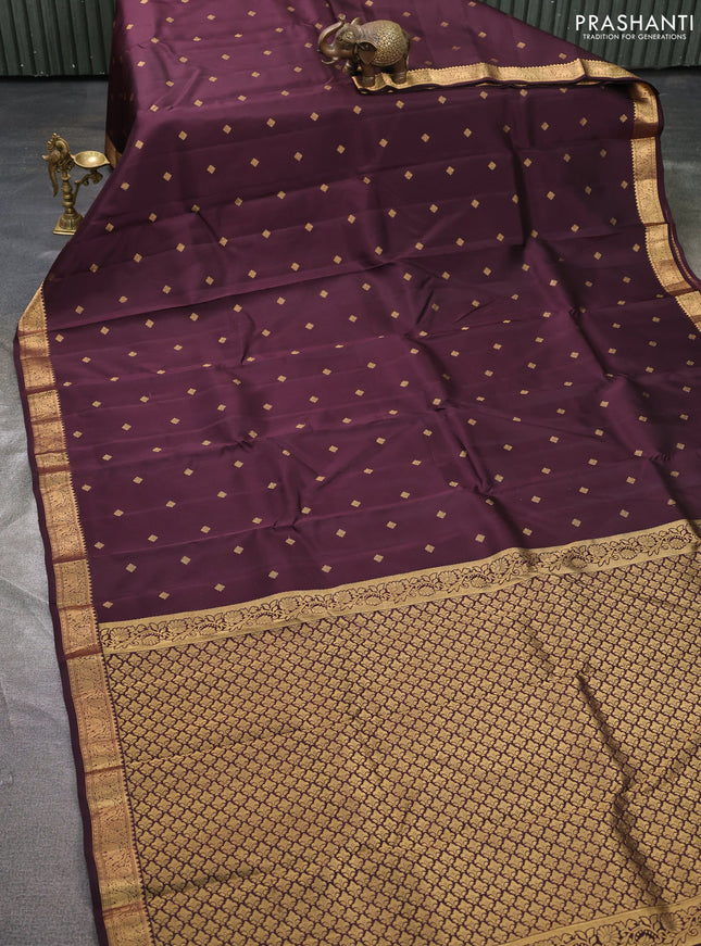 Kanchipuram silk saree coffee brown with allover zari woven buttas and small zari woven border