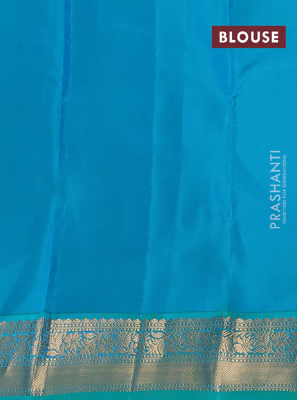 Kanchipuram silk saree deep wine  and dual shade of bluish green with zari woven buttas and zari woven korvai border