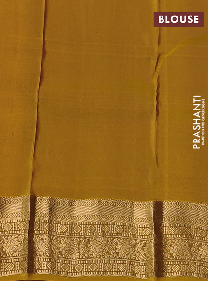 Kanchipuram silk saree wine shade and mustard green with allover zari stripe & buttas and zari woven border