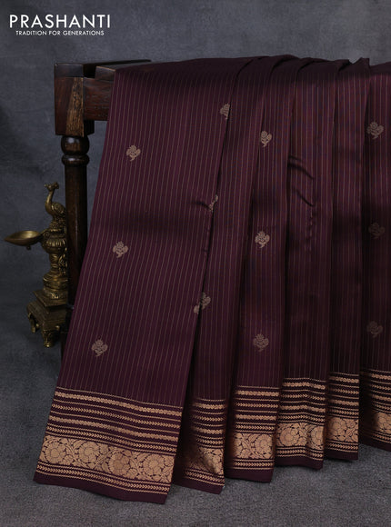 Kanchipuram silk saree coffee brown with allover zari stripe & buttas and zari woven border