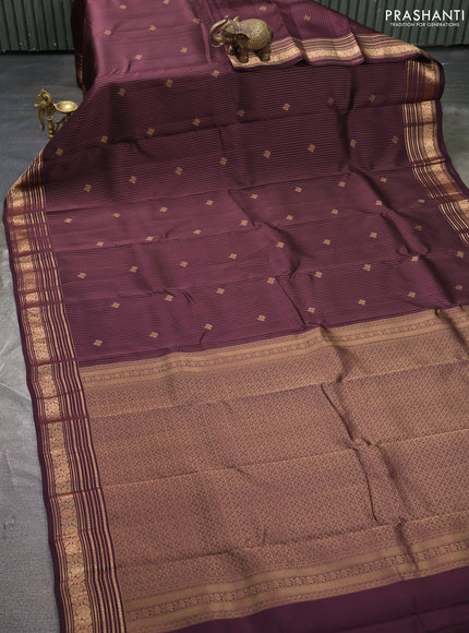 Kanchipuram silk saree coffee brown with allover zari stripe & buttas and zari woven border