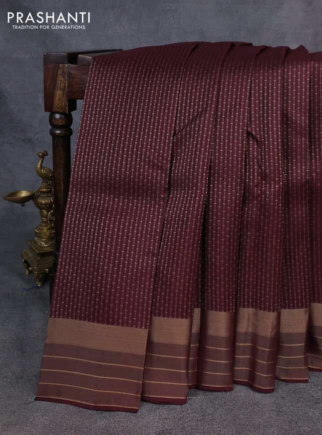 Kanchipuram silk saree coffee brown with allover zari weaves and zari woven border