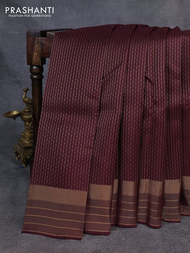 Kanchipuram silk saree coffee brown with allover zari weaves and zari woven border