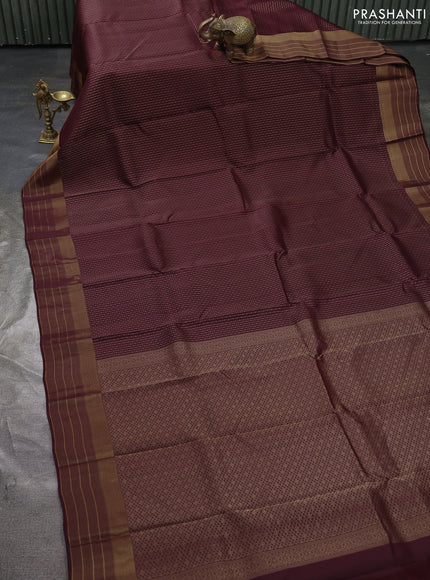Kanchipuram silk saree coffee brown with allover zari weaves and zari woven border