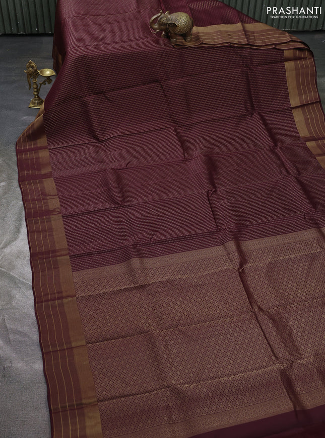 Kanchipuram silk saree coffee brown with allover zari weaves and zari woven border