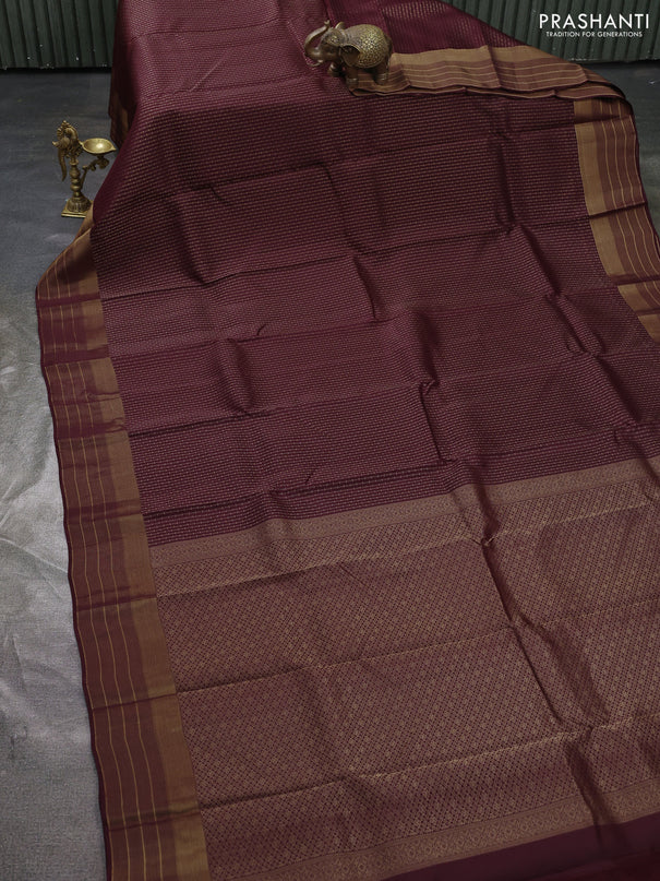 Kanchipuram silk saree coffee brown with allover zari weaves and zari woven border