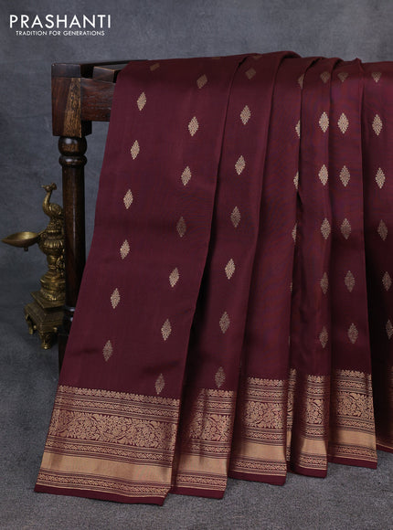 Kanchipuram silk saree wine shade with allover zari woven buttas and zari woven border