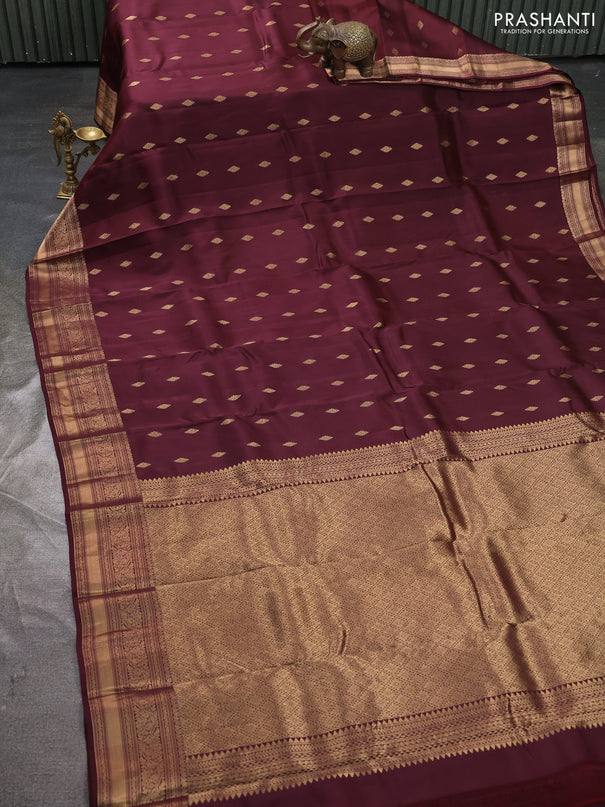 Kanchipuram silk saree wine shade with allover zari woven buttas and zari woven border