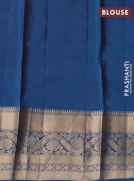 Kanchipuram silk saree deep wine and peacock blue with allover zari woven buttas and long zari woven border