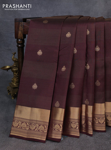 Kanchipuram silk saree coffee brown and teal green with vairaosi pattern & zari buttas and rich zari woven border