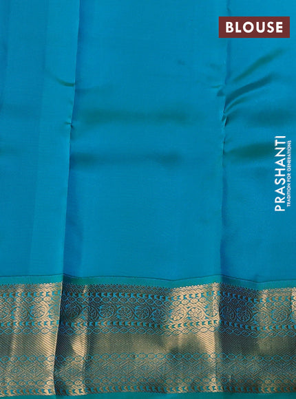 Kanchipuram silk saree deep maroon and teal green with allover zari stripe & buttas and zari woven korvai border