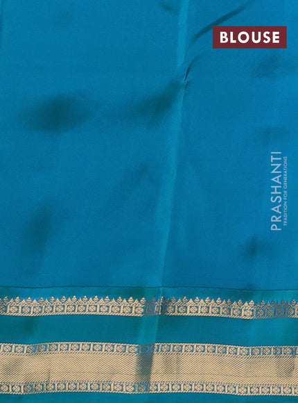 Kanchipuram silk saree coffee brown and teal green with allover zari stripe & buttas and zari woven korvai border