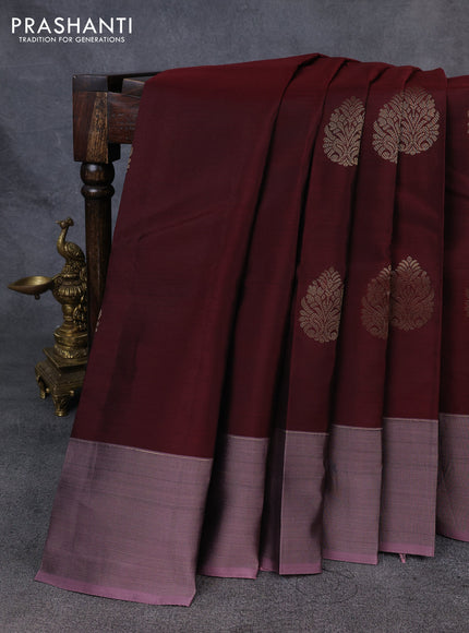 Kanchipuram silk saree deep maroon and mauve pink with zari woven buttas and zari woven border