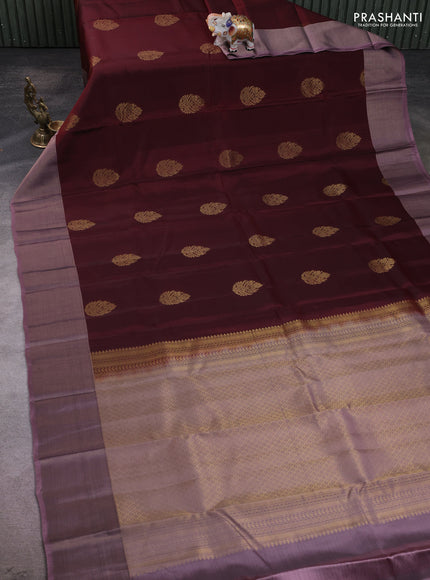 Kanchipuram silk saree deep maroon and mauve pink with zari woven buttas and zari woven border