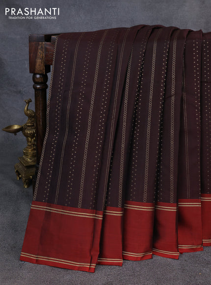 Kanchipuram silk saree coffee brown and red with allover zari weaves & buttas and rettapet zari woven border