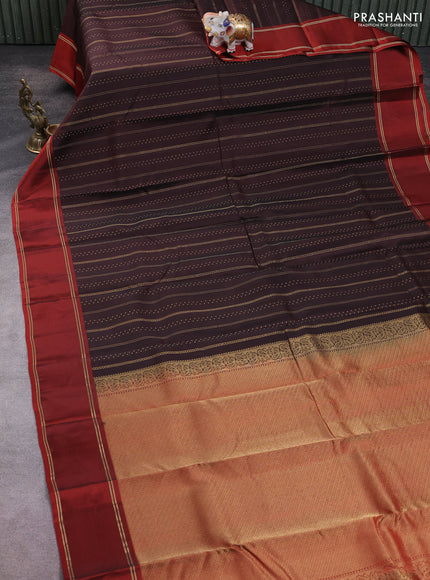 Kanchipuram silk saree coffee brown and red with allover zari weaves & buttas and rettapet zari woven border