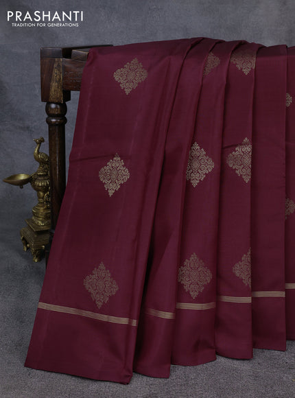 Kanchipuram silk saree wine shade and teal green with zari woven buttas and zari woven simple border