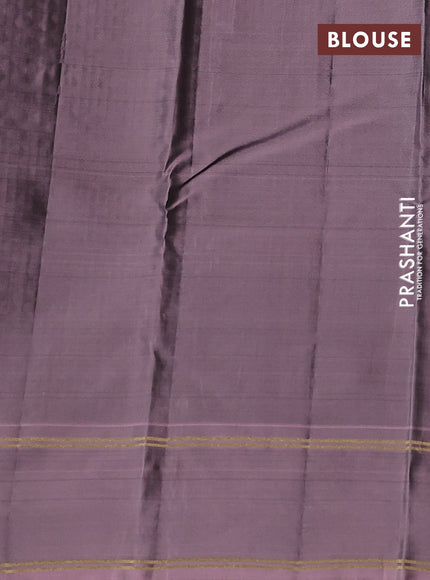 Kanchipuram silk saree coffee brown and rosy brown with allover zari stripe pattern and rettapet zari woven border