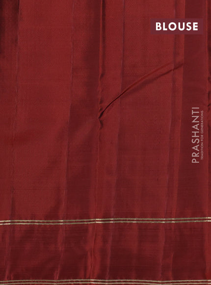 Kanchipuram silk saree coffee brown and orange with allover zari stripe pattern and rettapet zari woven border