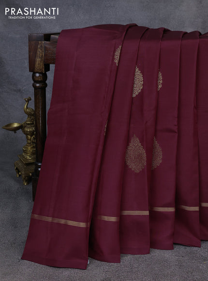 Kanchipuram silk saree wine shade and teal green with zari woven buttas and zari woven simple border